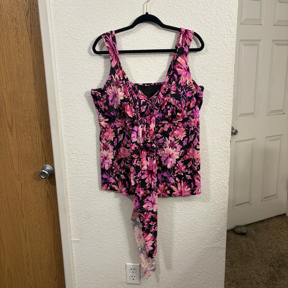 Swimsuits For All Women's Floral Tankini Swim Top Size 20 Pink Black Supportive
